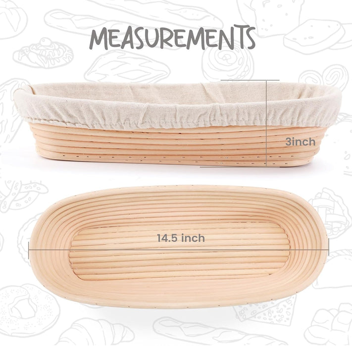 Bread Proofing Basket 14.5 inch Oval Shaped Dough Proofing Bowl w/Liners Perfect for Professional & Home Sourdough Bread Baking