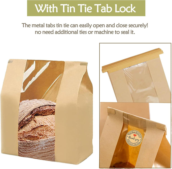 10 Paper Bread Bags for Homemade Bread (13.7x8.2x3.5 in), Sourdough Bread Bags with Window, Sourdough Storage Bread Bags for Bread Packaging