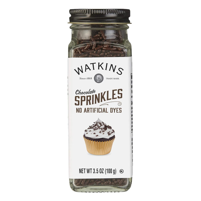 Watkins Chocolate Jimmies Decorating Sprinkles Sugar, Non-GMO, Kosher, 3.5 Ounce Jar Dye Free