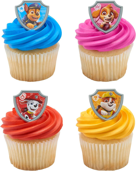 Paw Patrol Reporting For Duty Rings, Cupcake Decorations Featuring Chase, Marshall, Skye, And Rubble - 12 Pack