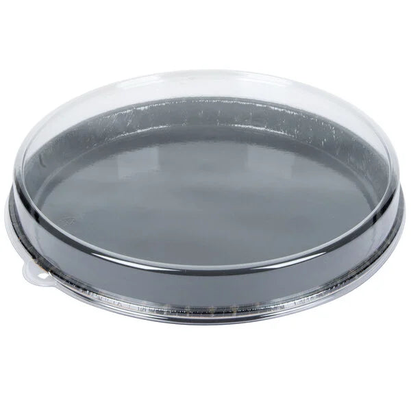 Bake and Show 13" Round Black Corrugated Oven Safe Paperboard Takeout / Cake Pan with clear Lid