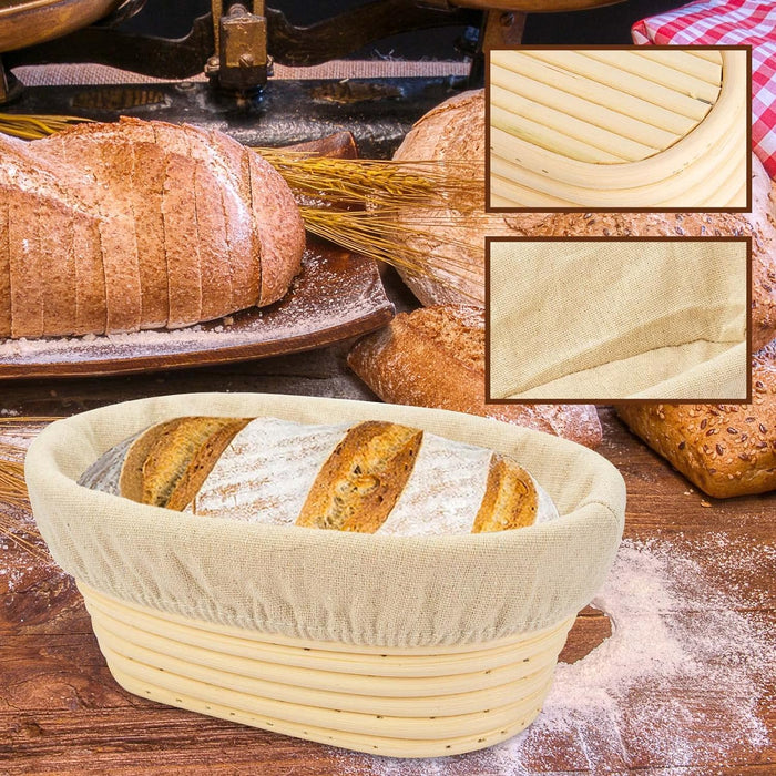 Bread Proofing Basket 8 inch Oval Shaped Dough Proofing Bowl w/Liners Perfect for Professional & Home Sourdough Bread Baking