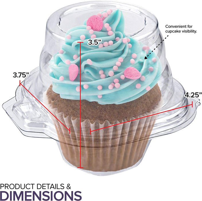 Individual Single One Plastic Cupcake Containers Holder Carrier, Holds 1 cupcake - BPA Free Clear Plastic