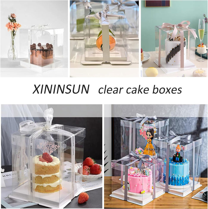 12x12x10 Inch Clear Cake Box Transparent White Tall Layer with clear lid