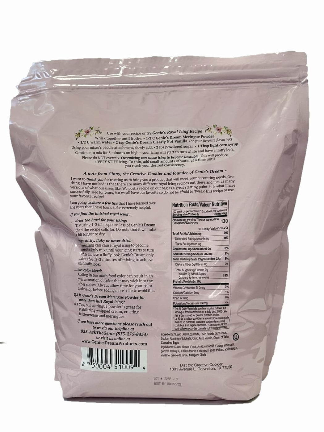 Genie's Dream Premium Meringue Powder 10lb poly pouch — Cake and Candy ...