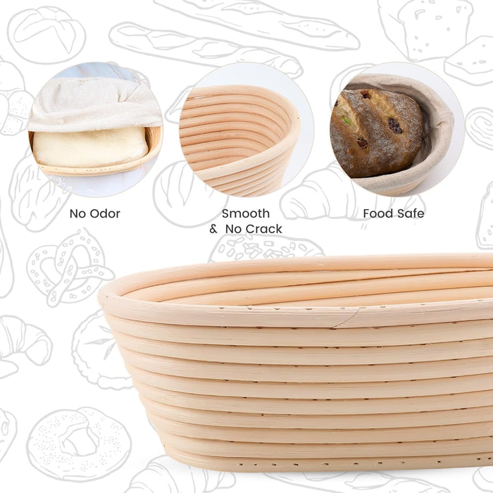 Bread Proofing Basket 10 inch Oval Shaped Dough Proofing Bowl w/Liners Perfect for Professional & Home Sourdough Bread Baking