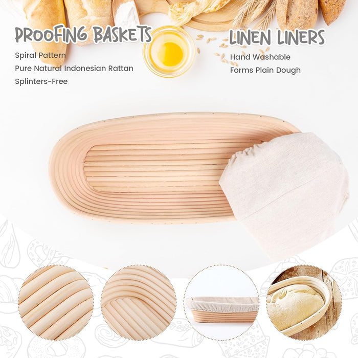 Bread Proofing Basket 14.5 inch Oval Shaped Dough Proofing Bowl w/Liners Perfect for Professional & Home Sourdough Bread Baking