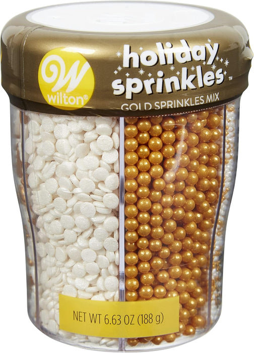 Wilton Sprinkle Mix, Gold/White, 6 Cell Holiday with snowflakes