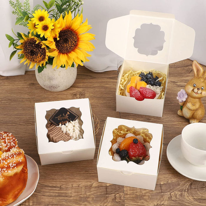 4 x 4 x 2.5" White Bakery Boxes with Window Pastry Boxes for Cakes, Cookies and Desserts