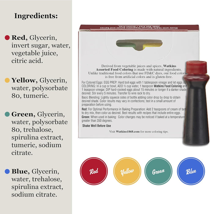 herbicide dye food coloring Watkins Assorted Food Coloring, 1 Each Red, Yellow, Green, Blue, Total — Cake and Candy Supply