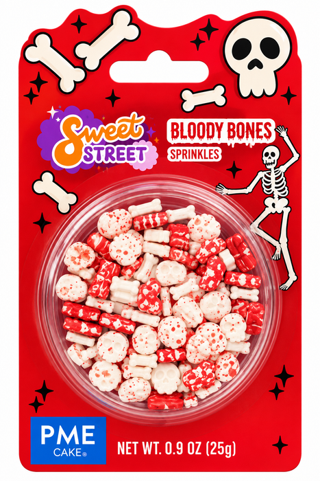 PME Bloody Bones Halloween Sprinkles Red & White Bone Shapes 0.9 oz