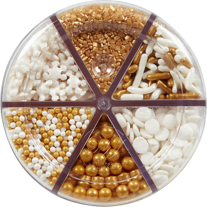 Wilton Sprinkle Mix, Gold/White, 6 Cell Holiday with snowflakes