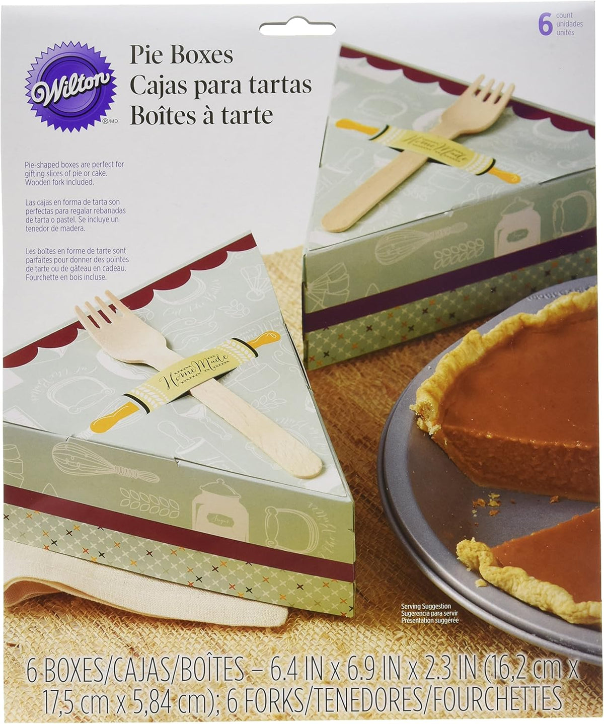 Wilton Pie Slice Gift Box, 6-Count with fork — Cake and Candy Supply