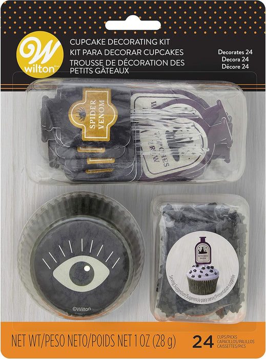 Wilton Cupcake Decorating kit witches Potions and Spells bottles with eyeball liners and black sprinkles