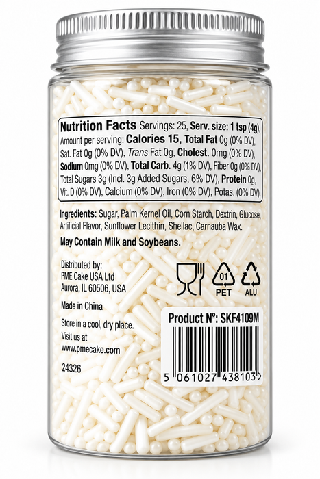 PME White Jimmies Sprinkles – 3.5 oz Made Without Synthetic FD&C Dyes.