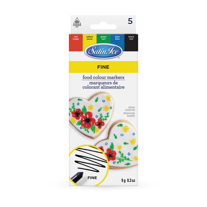Satin Ice Food Color Markers 5 Count – Fine Tip Edible Ink Decorating Pens