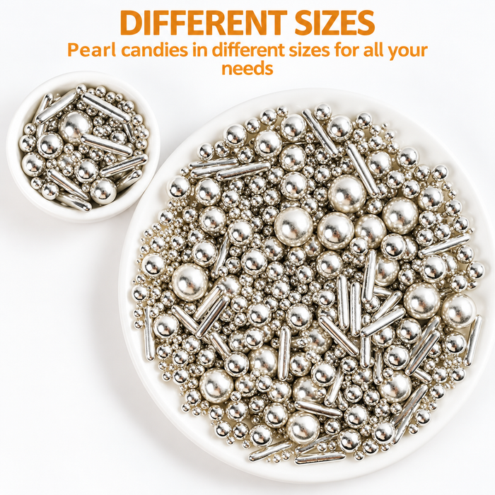 Bright silver Edible Sugar Pearls and rods Sprinkles 4.16 oz tackle box 6 cells – Mixed Sizes 2mm–10mm Cake & Cupcake Decorations