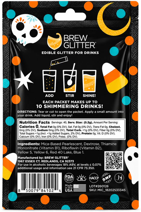 BREW GLITTER Midnight Glow in dark Edible Drink Glitter 4 Pack – Blacklight Reactive Pink, Green, Orange & Yellow – 0.28 oz.