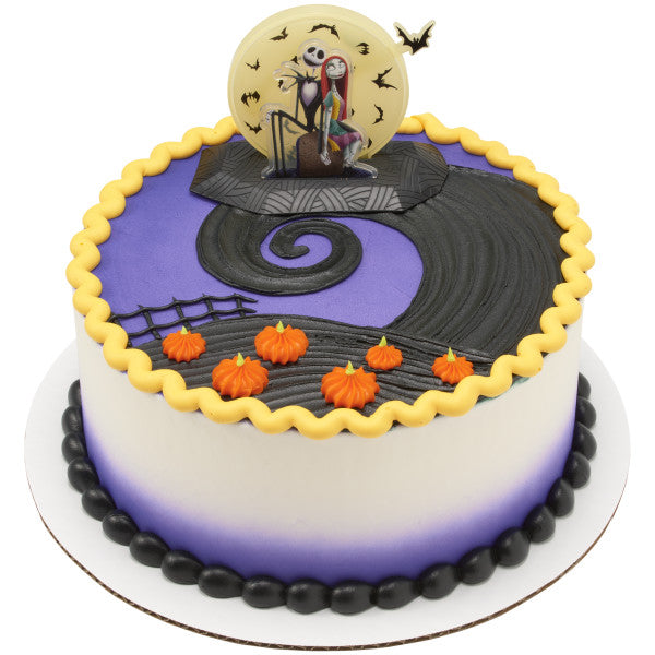 Disney Tim Burton's The Nightmare Before Christmas Cake Topper, 2-Piece Decoration Set Featuring Jack Skellington & Sally And Glow In The Dark Moon