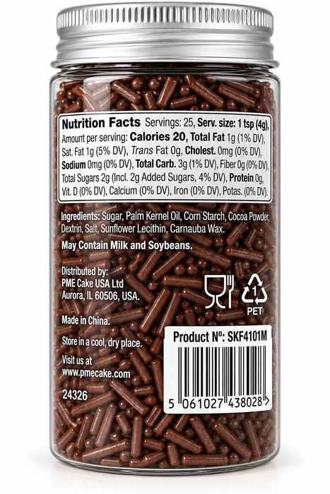 PME Chocolate Jimmies Sprinkles – 3.5 oz Made Without Synthetic FD&C Dyes.