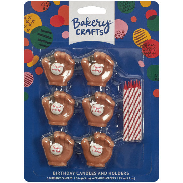 Baseball Glove Candle Set – 6 Count toppers cakes or cupcakes