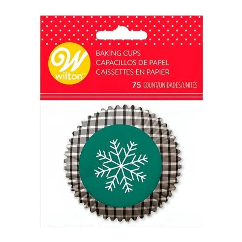 Wilton White and Black Plaid Snowflake Cupcake Liners – 75 Count
