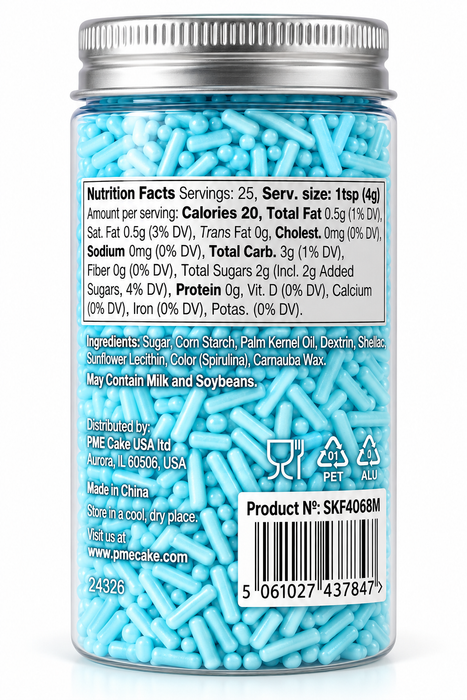 PME Light Blue Jimmies Sprinkles – 3.5 oz Made Without Synthetic FD&C Dyes.