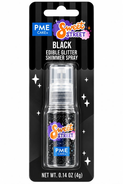PME Black Edible Glitter Shimmer Spray for Cakes & Cupcakes 0.14 oz