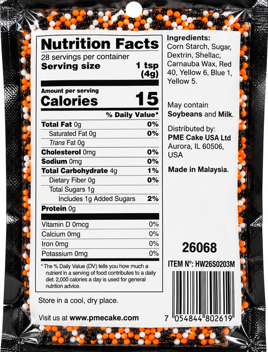 PME Halloween Nonpareil Sprinkles 4 oz – Black, Orange & White Decorating Sprinkles