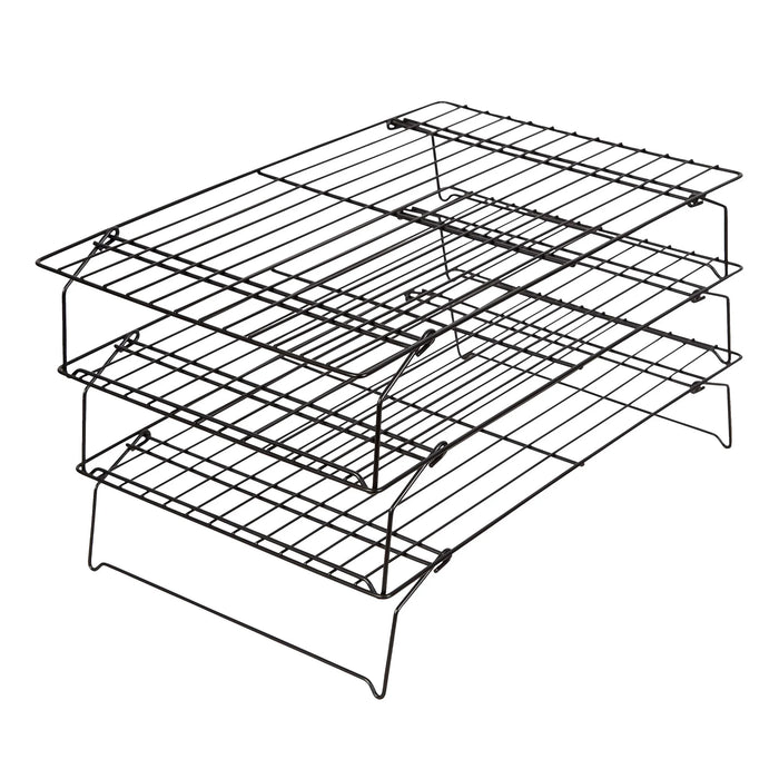 Wilton Ultra Non-Stick 3-Tier Cooling Rack 15" x 9" 3Foldable Stackable Cooling Grid Baking Rack for Cookies and Cakes