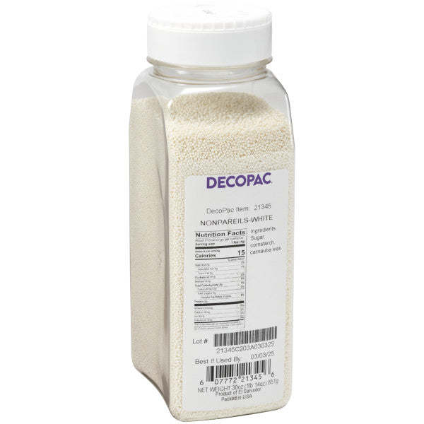 Decopac White Made Simply Nonpareils- 30 oz. handheld shaker