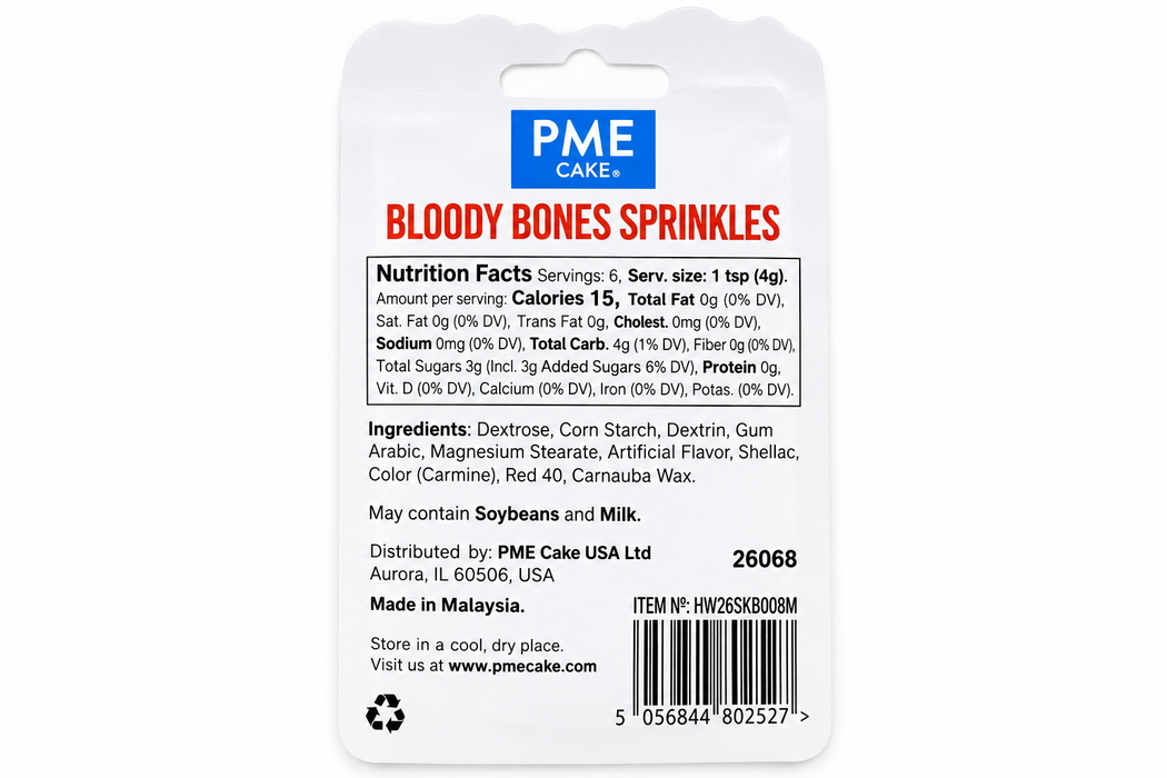 PME Bloody Bones Halloween Sprinkles Red & White Bone Shapes 0.9 oz