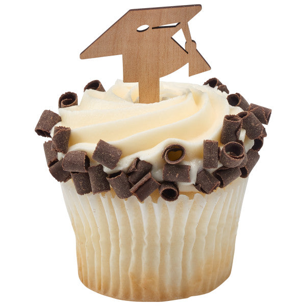 Graduation Wooden hat with tassels Cupcake Cake Pics - set of 12