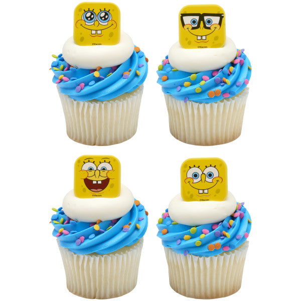 SpongeBob SquarePants Mood Faces Rings for Cupcakes and Cakes Toppers, 12 Pack