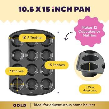 Wilton Gold Non-Stick 12-Cup Muffin Pan – PFAS-Free Cupcake Baking Pan