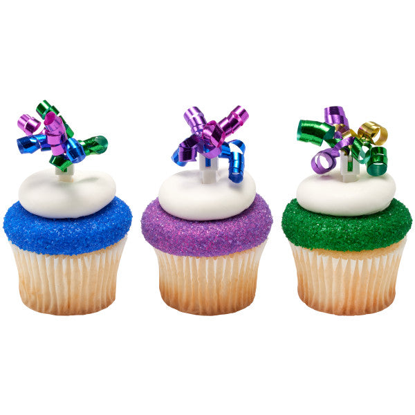 Bright Ribbon curls topper celebrate with congratulations Cupcake Cake Pics - set of 12