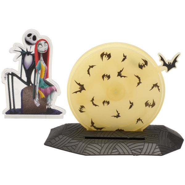 Disney Tim Burton's The Nightmare Before Christmas Cake Topper, 2-Piece Decoration Set Featuring Jack Skellington & Sally And Glow In The Dark Moon