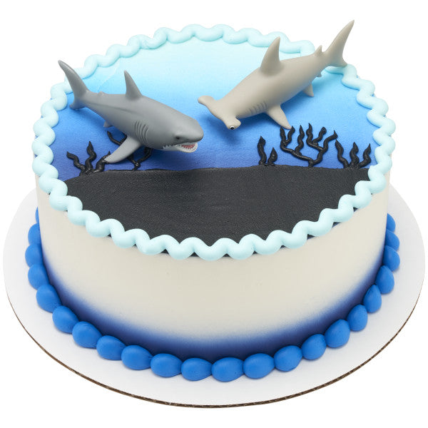 Shark Attack Hammer Head and Great White Cake Decorations Topper Set