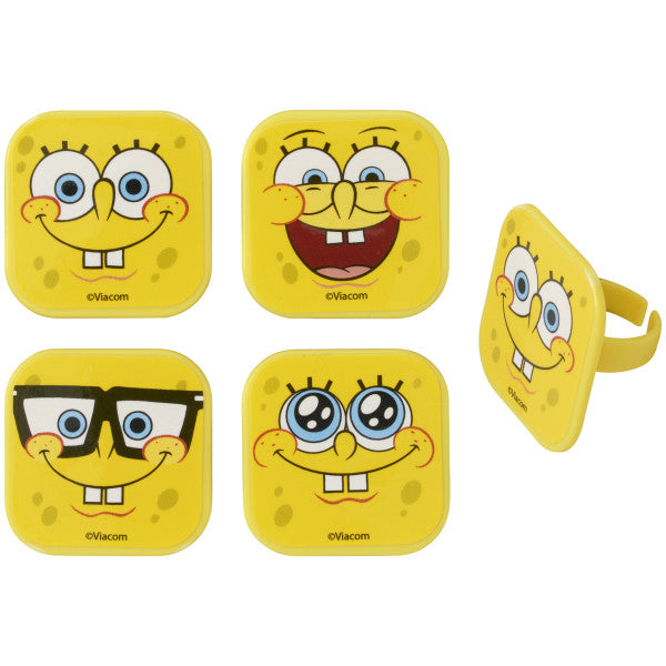 SpongeBob SquarePants Mood Faces Rings for Cupcakes and Cakes Toppers, 12 Pack