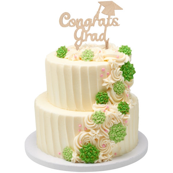 Graduation Wooden Cake Topper with Hat Congrats Grad! Layon Cake