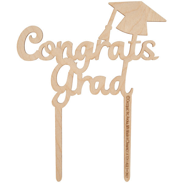 Graduation Wooden Cake Topper with Hat Congrats Grad! Layon Cake