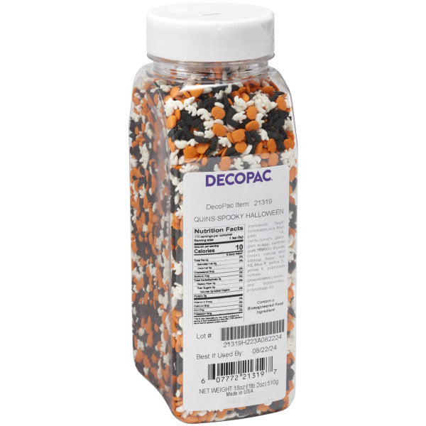 Candy Sprinkles Quins, 18oz, Halloween Sprinkle Mix, Ghost, bats and Pumpkins in Handheld Container