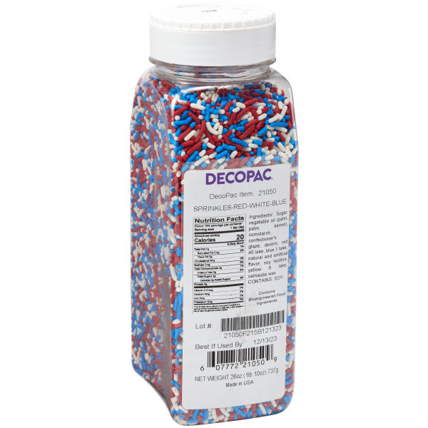 Red, White and Blue jimmies Mix Sprinkles 26 oz. handheld container