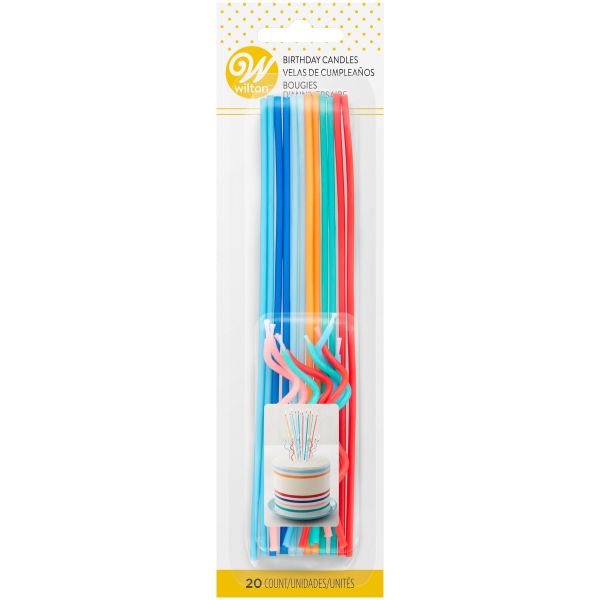 Wilton Blue, Orange, Teal and Red Straight and Curly Birthday Candles, 20-Count