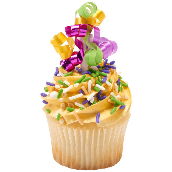 Neon Ribbon curls topper celebrate with congratulations Cupcake Cake Pics - set of 12