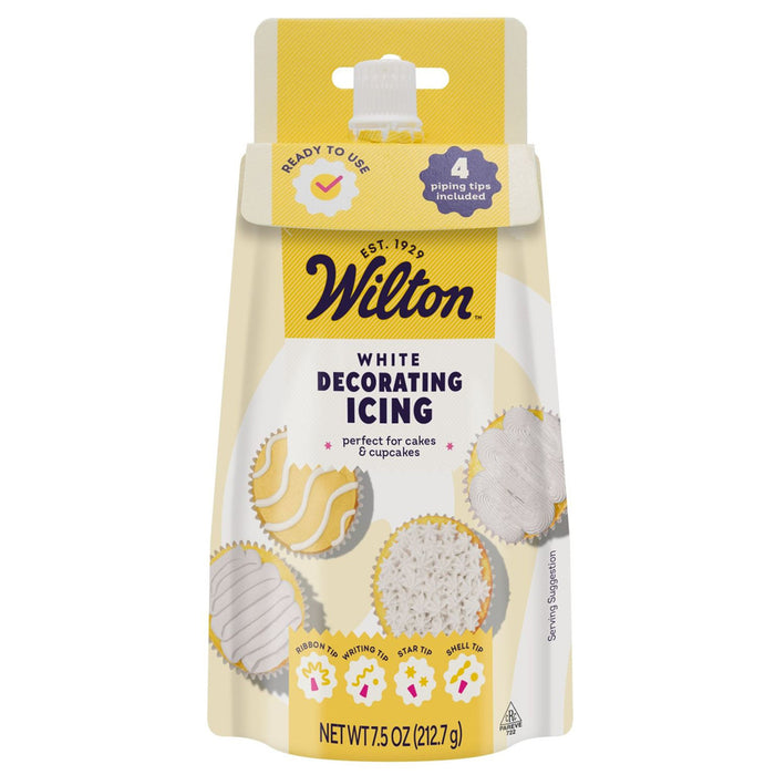 Wilton White Ready-to-Use Decorator Icing Pouch with 4 Tips – 7.5 oz.