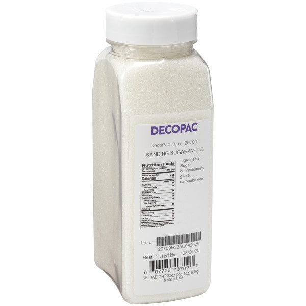 DecoPac White Sanding Sugar Sprinkles 33 oz. handheld container