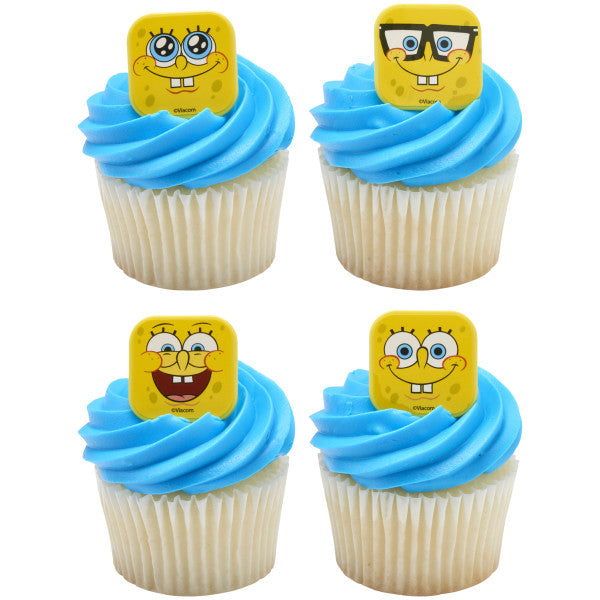 SpongeBob SquarePants Mood Faces Rings for Cupcakes and Cakes Toppers, 12 Pack