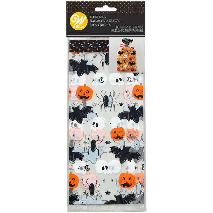 Wilton Bat, Skull, Spider and Pumpkin Halloween Treat Bags 20-Count with 20 Ties