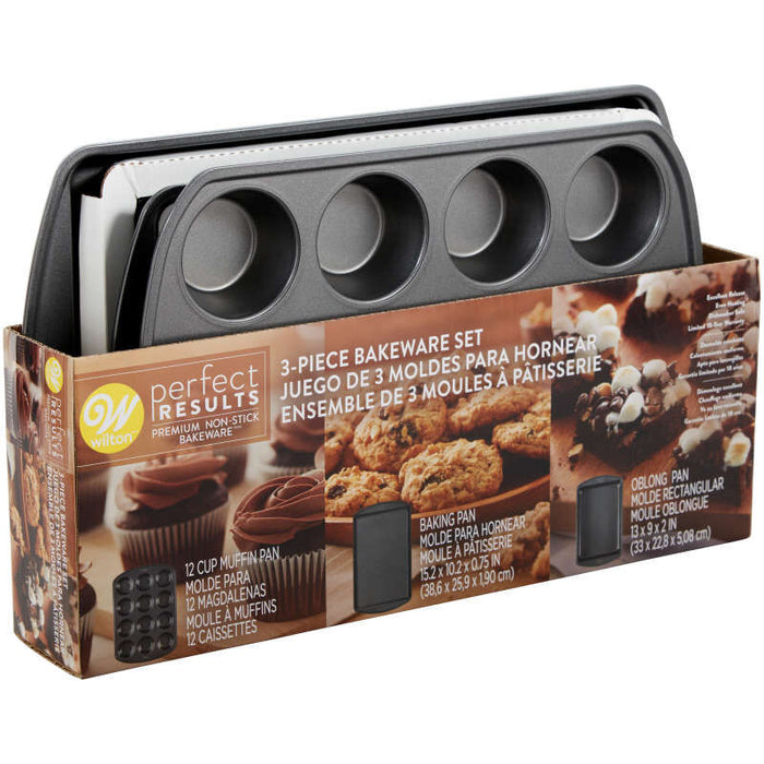 Wilton Perfect Results Muffin, Baking and Oblong Pan Bakeware Set, 3-Piece